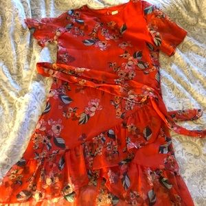 Red Orange Floral Dress